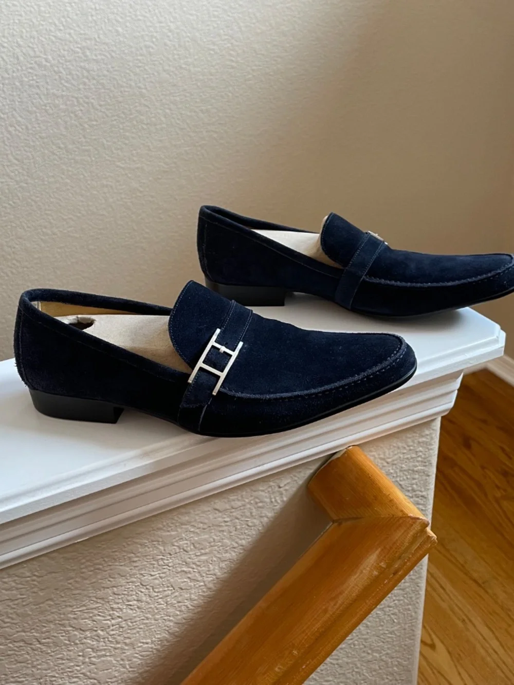 Hermès Monterey Midnight Navy Suede H Buckle Loafers 40.5 (7.5)